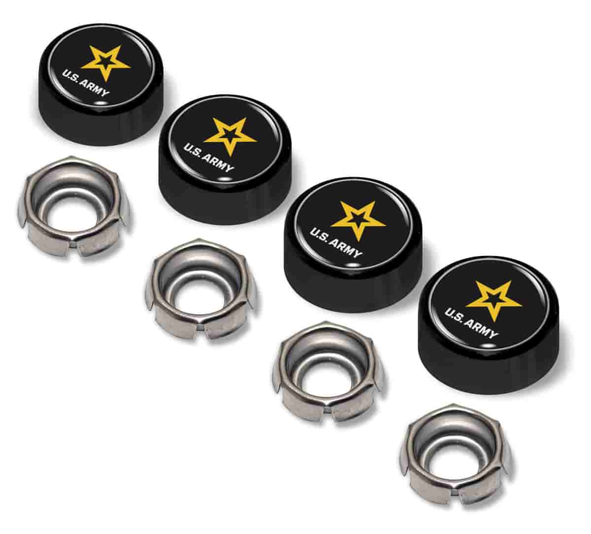 U.S. Army License Plate Screw Caps - Black Metal Set of 4